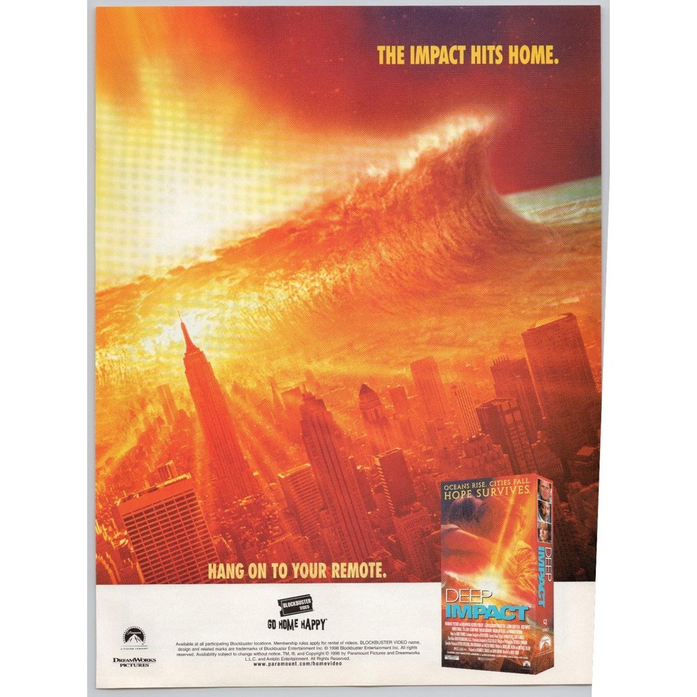 Deep Impact Disaster Movie Blockbuster Video Home Release‎ Promo Print Ad 1998